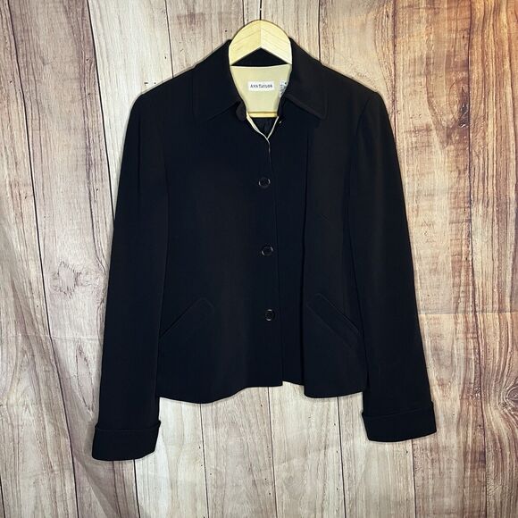 Ann Taylor Blazer Dark Blue Career Jacket w/ Shoulder Pads 5 Button Women's Med - Picture 1 of 9